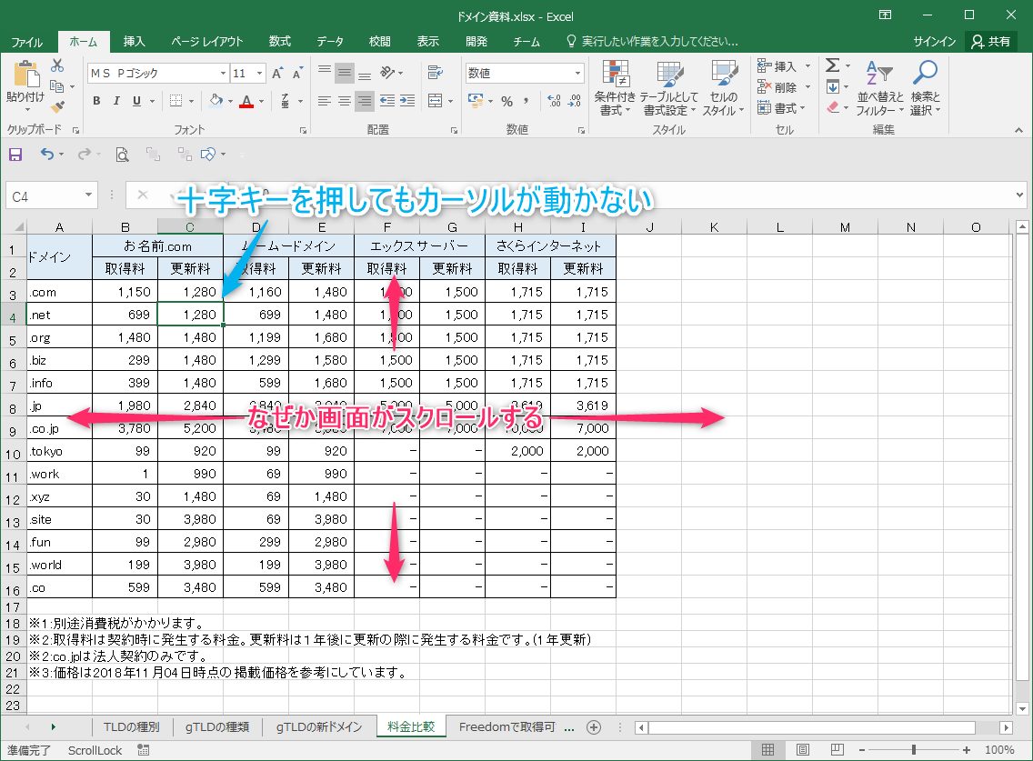 Excelでカーソルが動かない